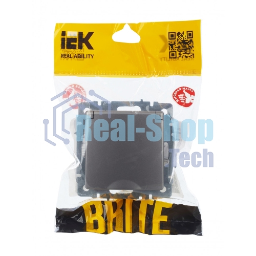Розетка 1-местная IEK BRITE РСбш10-3-44-БрС с заземлением, с защитными шторками и крышкой, 16А, IP44, сталь