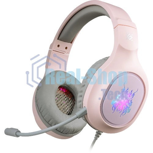 Гарнитура проводная игровая Defender Fury розовый, LED, провод 2 м
