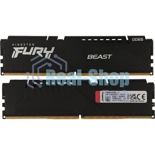 Оперативная память Kingston Fury Beast, DDR5, 32Gb (2x16Gb), 6000MHz, CL36, DIMM, с радиатором, черный