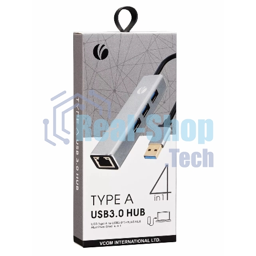 Переходник VCOM USB 3.0 -->RJ-45 1000Mbps+3 USB3.0, Aluminum Shell, 0.2м DH312A