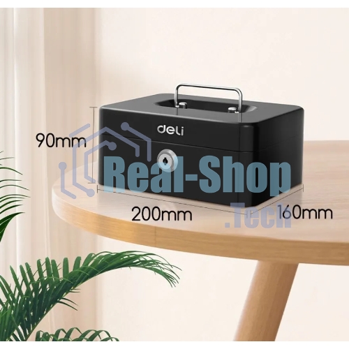 Ящик для денег Deli ET500 90x200x160 черный металл 1.2 кг
