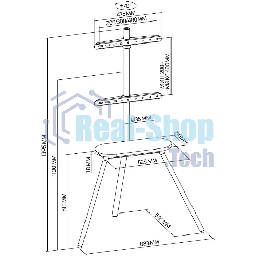 Подставка для телевизора Cactus CS-ST2844GY темно-серый, 43
