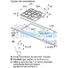 Газовая варочная поверхность Bosch PBP6C5K80O, 4 конфорки, нержавеющая сталь, 7500 Вт