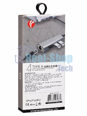 Переходник VCOM USB 3.0 -->RJ-45 1000Mbps+3 USB3.0, Aluminum Shell, 0.2м DH312A