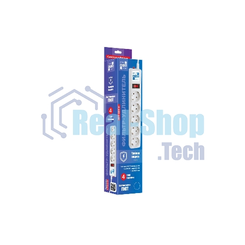 Фильтр-удлинитель, PC 0,5 м 5 р, бел. 10А, SPG-B-0,5M-WHITE