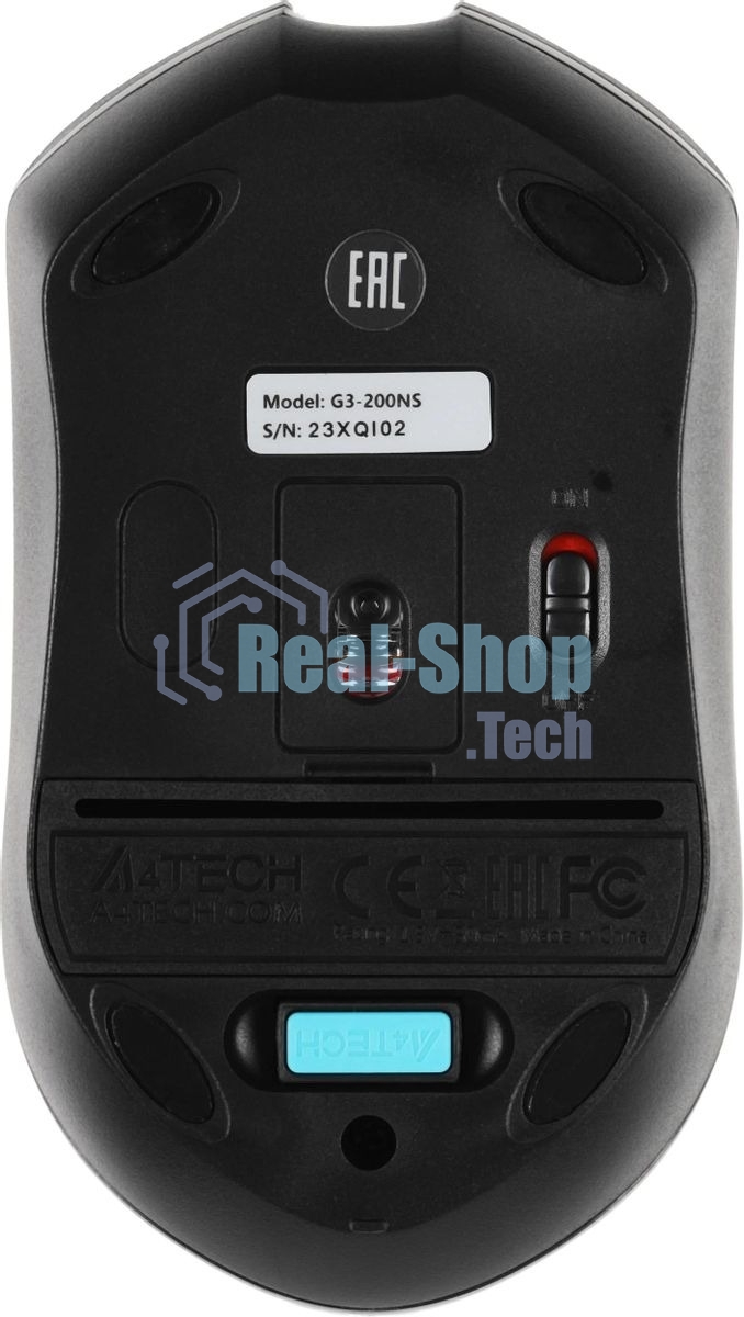 Мышь беспроводная A4Tech G3-200NS черный, 1200 dpi, радиоканал, USB, кнопки - 3