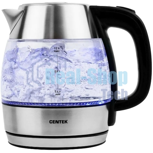 Чайник электрический Centek CT-0018, 1.2л, 1600Вт, стекло, серебристый