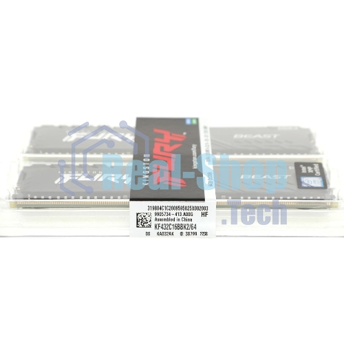 Оперативная память Kingston Fury Beast, DDR4, 64GB (2x32GB), 3200MHz, CL16, DIMM, черный