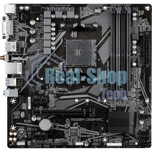 Материнская плата Gigabyte A520M DS3H AC, AM4, AMD A520, 4xDDR4, 4xSATA, 1xM.2, 1xPCIe 3.0 x16, 2xPCIe x1, 1xHDMI, 1xDP, 1xDVI-D, 1x 1Gb LAN, Wi-Fi, Bluetooth, 4xUSB-A 3.2 Gen 1, 2xUSB-A 2.0, 3x3.5 мм, 7.1, mATX
