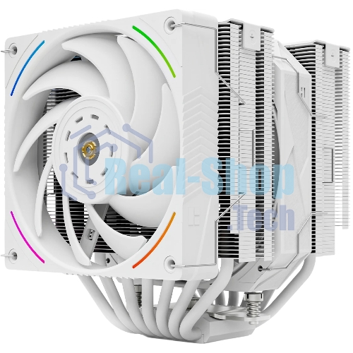 Кулер для процессора Thermalright Royal Pretor 130 Ultra White (4-pin PWM, 158mm, Ni/Cu, 7x6mm, 1x120mm ARGB +1x130mm, 69CFM/81.88CFM, 27dBA/28.3dBA, 2150RPM/1750RPM, S: 1200, 1700, 1851, 115X, 2011, 2066, AM4, AM5, white)