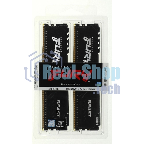 Оперативная память Kingston Fury Beast, DDR4, 64GB (2x32GB), 3200MHz, CL16, DIMM, черный