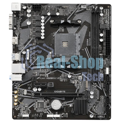 Материнская плата Gigabyte A520M K V2 (V1.1), AM4, AMD A520, 2xDDR4, 4xSATA, 1xM.2, 1xPCIe 3.0 x16, 1xHDMI, 1xVGA, 1x 1Gb LAN, 2xUSB-A 2.0, 4xUSB 3.2 Gen 1, 3x3.5 мм, 7.1, mATX