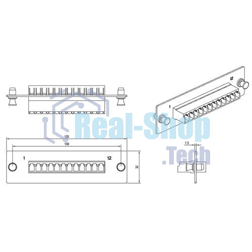 Модульная панель Hyperline, OS2 9/125, 12 х LC, Duplex 120х32, для FO-19BX, черный