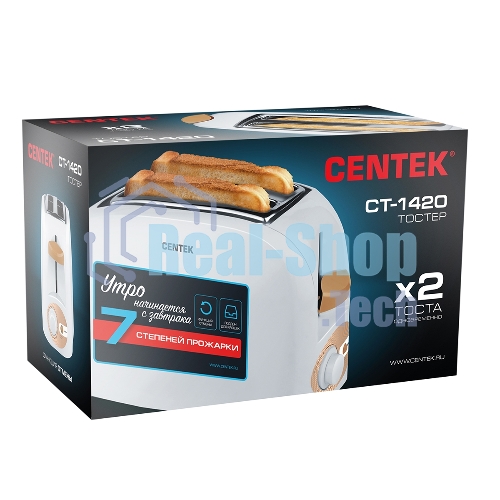 Тостер Centek CT-1420 (белый) 750 Вт, 7 уровней мощности, теплоизолированный корпус, функция отмены
