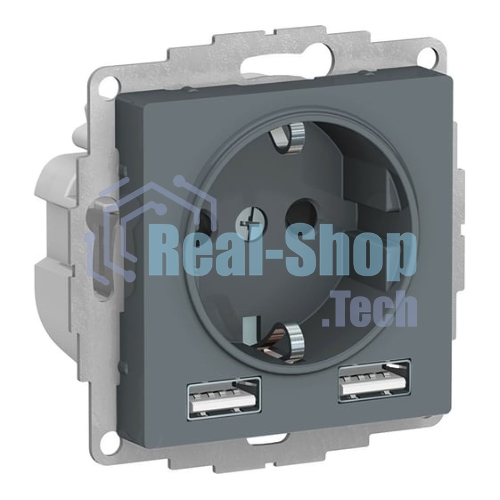 Розетка SE AtlasDesign Грифиль SO + USB A+A, 5В/2,4А, 2х5В/1,2А, механизм