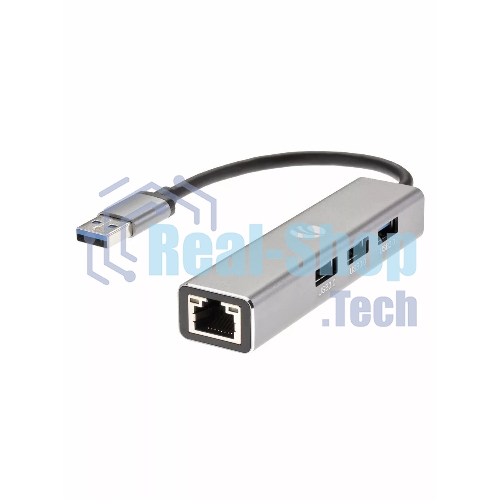 Переходник VCOM USB 3.0 -->RJ-45 1000Mbps+3 USB3.0, Aluminum Shell, 0.2м DH312A