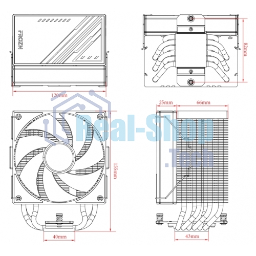 Кулер для процессора ID-COOLING FROZN A610 черный 120мм алюминий/медь 2000rpm 30db 4-pin 250W 155мм