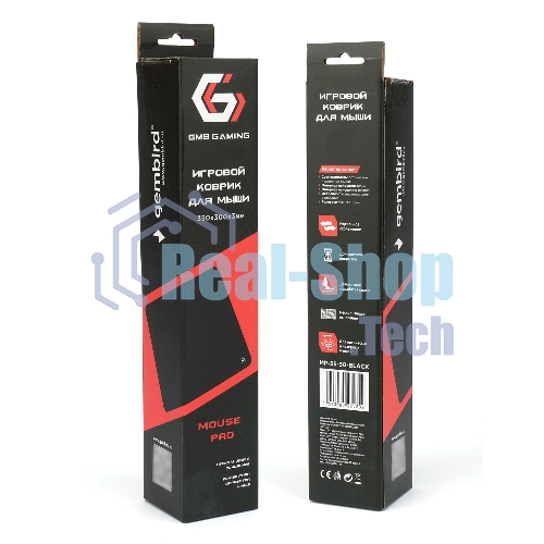 Коврик для мыши Gembird MP-35-30-BLACK, черный, 350х300х3мм, ткань/резина, оверлок, коробка
