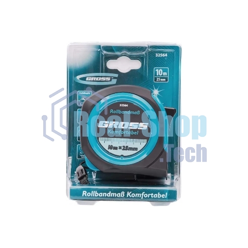 Рулетка Gross 32564 Komfortabel, 10 м х 25 мм обрезиненный корпус