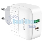 Сетевое зарядное устройство BOROFONE BA46A Premium, один порт USB, один порт Type-C, PD, 18W, 5V, 3.0A, белый