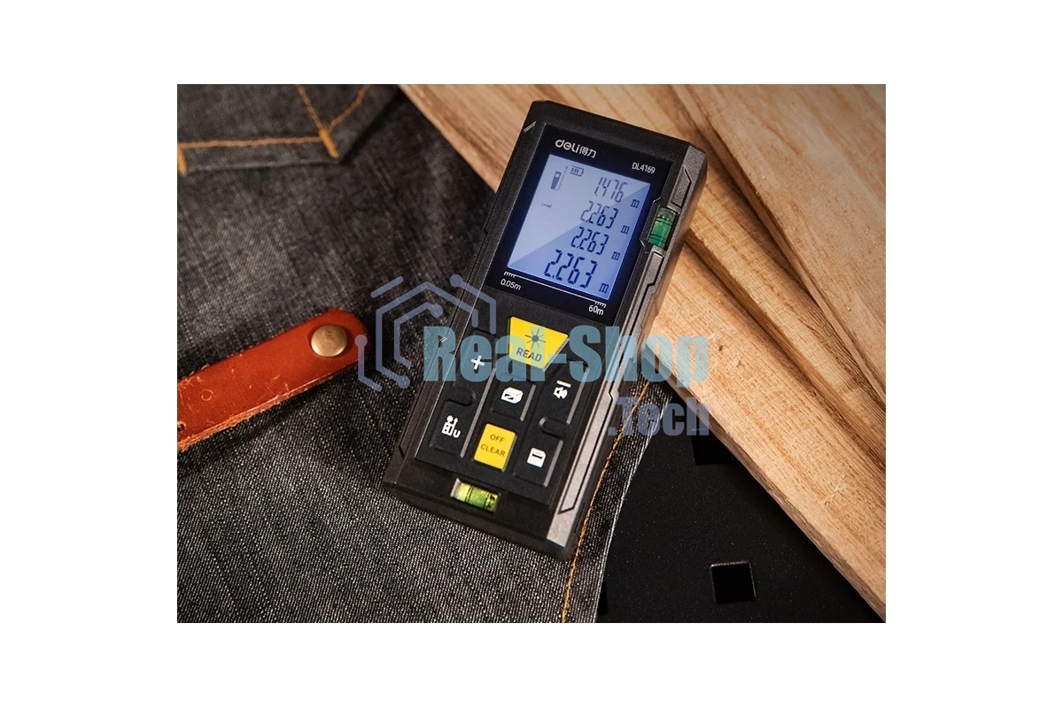 Лазерный дальномер Deli DL4169 (Диапазон измерения 0,05~60м, точность измерения: ±3мм)