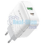 Сетевое зарядное устройство BOROFONE BA46A Premium, один порт USB, один порт Type-C, PD, 18W, 5V, 3.0A, белый