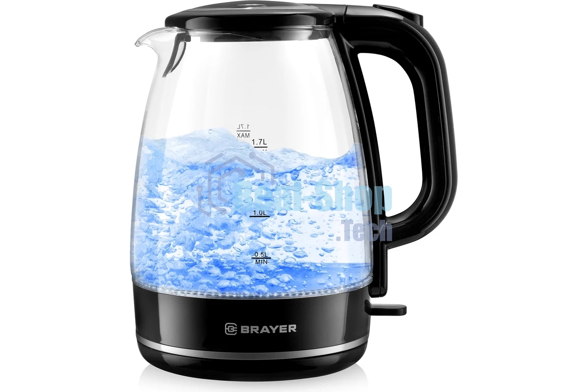 Чайник электрический BRAYER BR1030, 2200 Вт, 1.7 л, стек л,корп,автоотк л,при.закип,подсвет