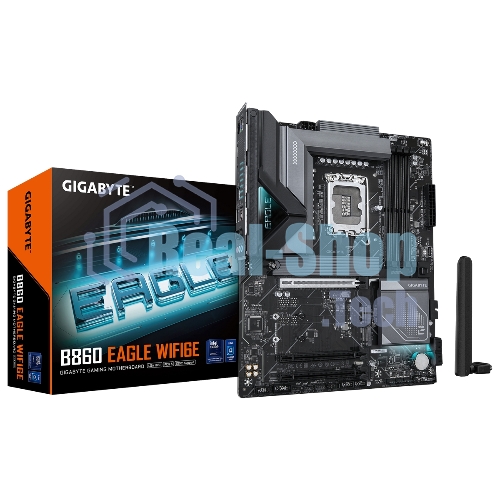 Материнская плата Gigabyte B860 EAGLE WIFI6E, LGA 1851, Intel B860, 4xDDR5, 4xSATA, 3xM.2, 1xPCIe 5.0 x16, 2xPCIe 4.0 x16, 1xHDMI, 1xDP, 1x 2.5Gb LAN, 4xUSB-A 2.0, 1xUSB-A 3.2 Gen 1, 1xUSB-A 3.2 Gen 2, 1xUSB-C 3.2 Gen 2x2, 7.1, 3x3.5 мм, ATX