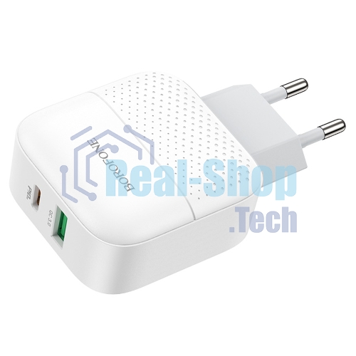 Сетевое зарядное устройство BOROFONE BA46A Premium, один порт USB, один порт Type-C, PD, 18W, 5V, 3.0A, белый