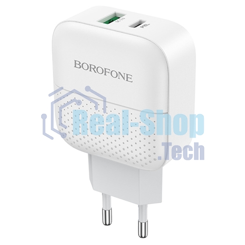 Сетевое зарядное устройство BOROFONE BA46A Premium, один порт USB, один порт Type-C, PD, 18W, 5V, 3.0A, белый