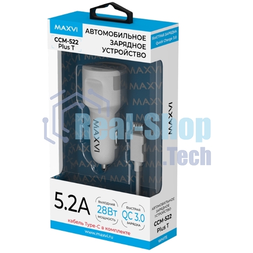 Автомобильное зарядное устройство Maxvi CCM-522 Plus T белый 5.2A