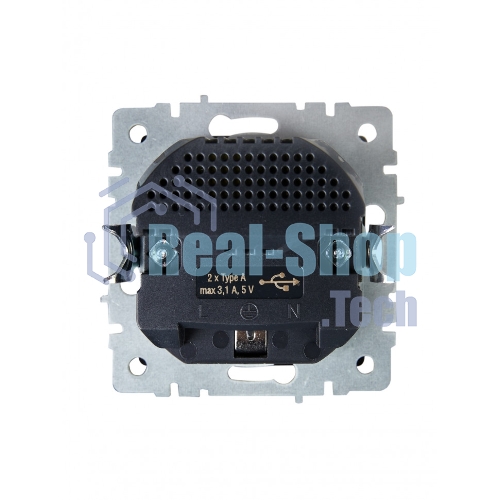 Розетка 1-местная IEK BRITE РЮш10-2-БрЧ (BR-R14-16-U21-D31-K02) с заземлением, с защитными шторками, 16А, с USB A+A 5В 3,1А, черный
