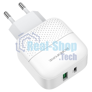Сетевое зарядное устройство BOROFONE BA46A Premium, один порт USB, один порт Type-C, PD, 18W, 5V, 3.0A, белый