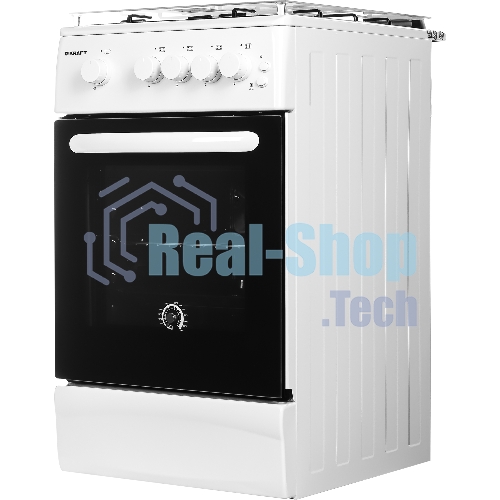 Плита газовая Kraft KF-FSK5404AGWG белый, конфорок 4 газовых, духовка 58 л, 50 см x 87 см x 63 см