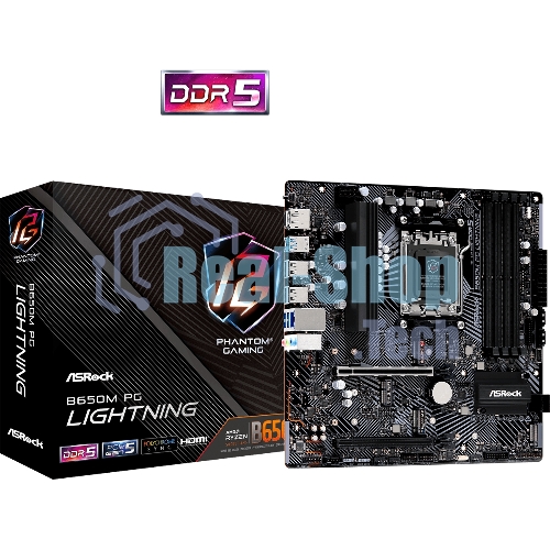 Материнская плата ASRock B650M PG Lightning, AM5, AMD B650, 4xDDR5, 4xSATA, 3xM.2, 1xPCIe 3.0 x4, 1xPCIe 4.0 x16, 1xDP, 1xHDMI, 1x2.5Gb LAN, 1xUSB 3.2 Gen 2, 2xUSB 3.2 Gen 1, 4xUSB 2.0, 3x3.5 мм, 7.1, Micro-ATX