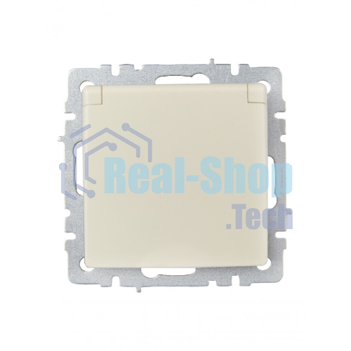 Розетка 1-местная IEK BRITE РСбш10-3-БрКр (BR-R16-16-K10) с заземлением, с защитными шторками и крышкой, 16А, IP20, бежевый