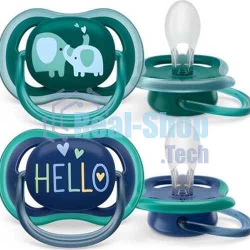 Пустышка Philips Avent ultra air, слоники/HELLO, 18+ мес., 2 шт.