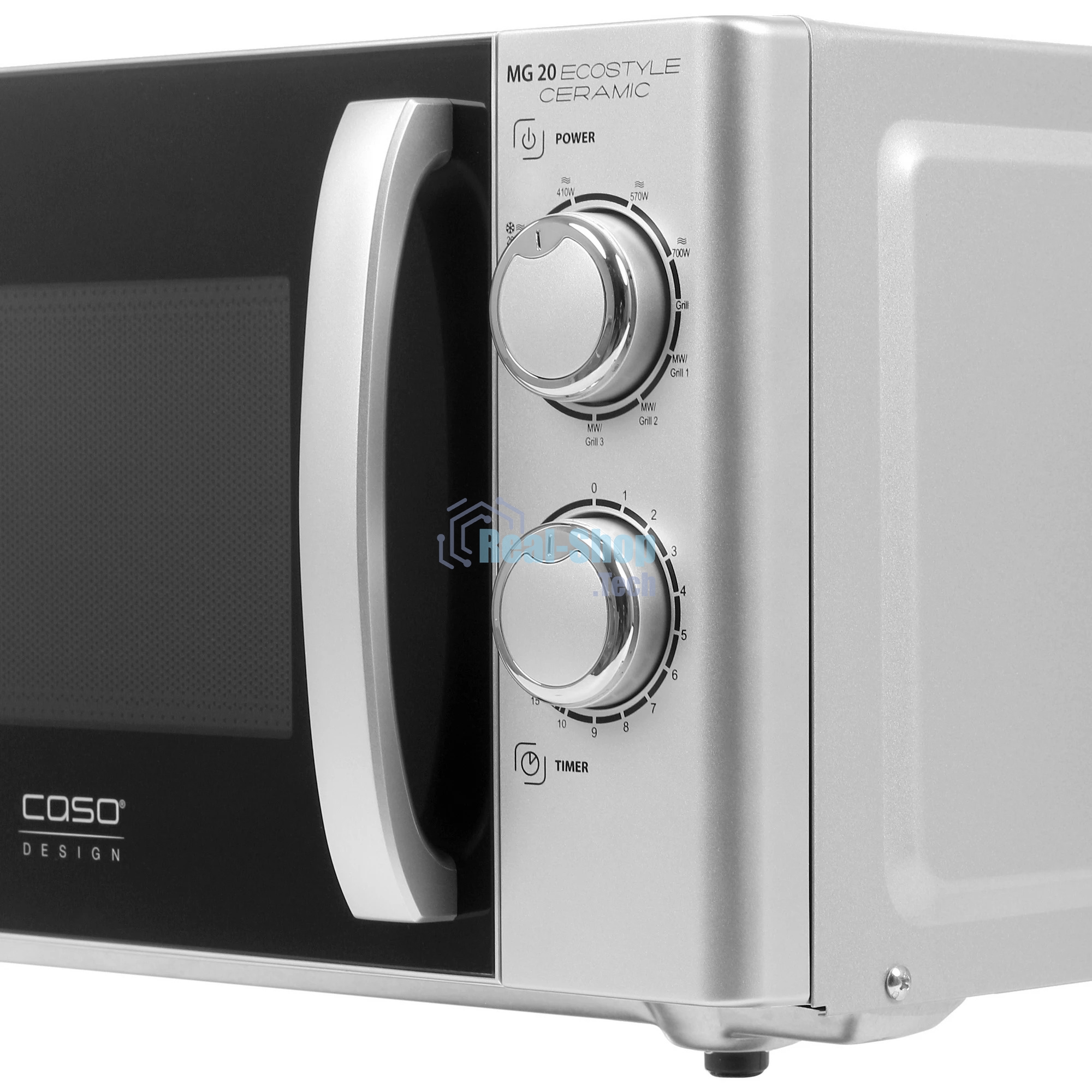 Микроволновая печь CASO MG 20 Ecostyle Ceramic серебристый/черный, 20 л, 700 Вт, переключатели - поворотный механизм