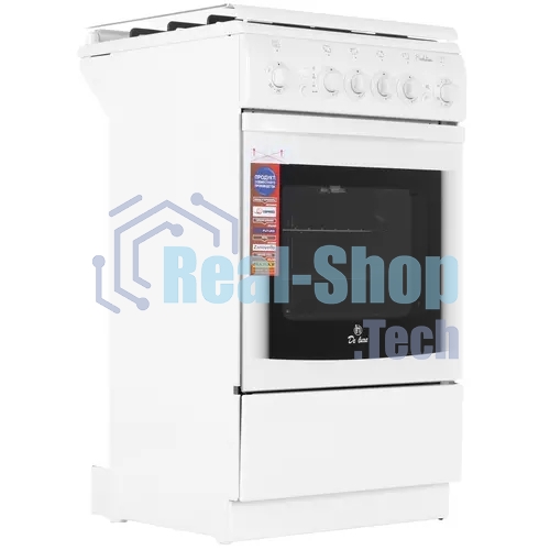 Плита газовая De Luxe 5040.31г(кр) ЧР белый, конфорок 4 шт, духовка 46 л, 50 см x 85 см x 50 см