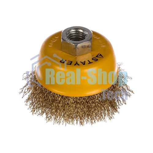 Кордщетка STAYER 35125-075_z01чашечная витая латунированная стальная проволока 0.3мм 75мм/М14