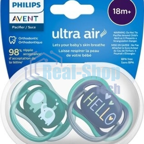 Пустышка Philips Avent ultra air, слоники/HELLO, 18+ мес., 2 шт.