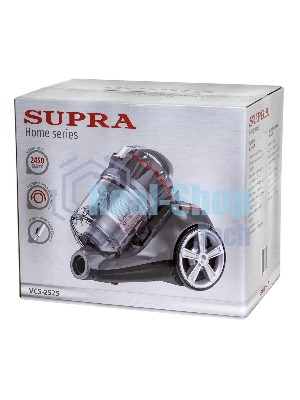 Пылесос SUPRA VCS-2525 серый/красный, 420/2450 Вт, уборка сухая, пылесборник контейнер 3.5 л