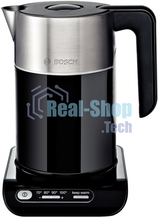 Электрочайник Bosch TWK8613 черный/серебристый, 1.5 л, 2400 Вт, скрытый нагревательный элемент, поддержание температуры