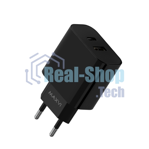 Сетевое зарядное устройство Maxvi CHL-602PD 30W, 6A, QC 3.0, 1xUSB-A, 1xUSB-C, черный