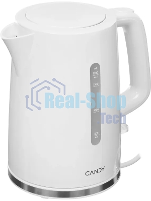 Электрочайник Candy CK-100 белый, 1.7 л, 2200 Вт, скрытый нагревательный элемент