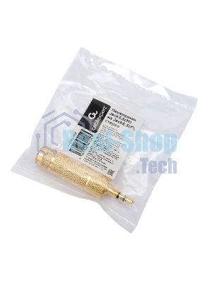 Аудио переходник Cablexpert A-35M-63F, Jack3.5(M) на Jack6.3(F) стерео, золотой, пакет