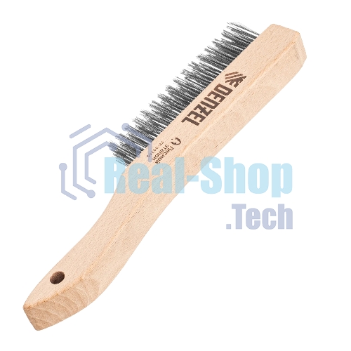 Щетка зачистная Denzel 4-х рядная, прямая проволока из нержавеющей стали с деревянной ручкой, EFP