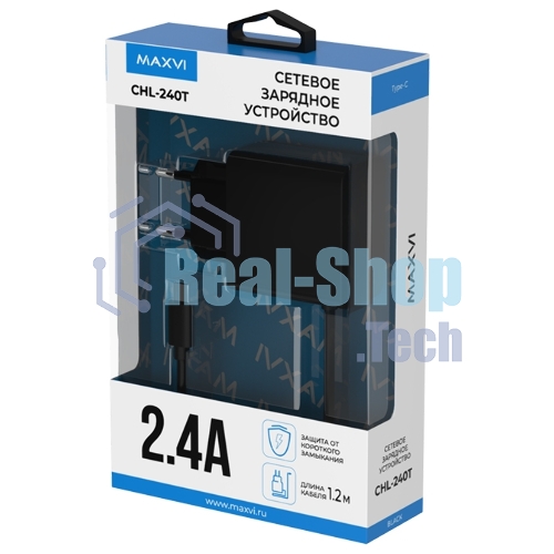 Сетевое зарядное устройство Maxvi CHL-240T 2.4A, with Type-C cable, черный