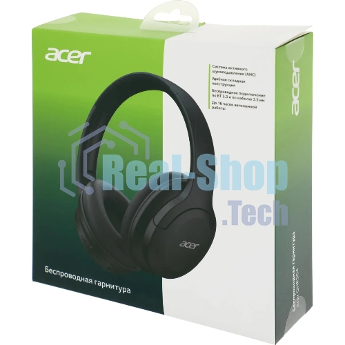 Беспроводные/проводные наушники Acer OHR304 черный, полноформатные, Bluetooth + проводной, активное шумоподавление, до 16 ч