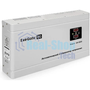 Стабилизатор напряжения ExeGate Master AV-3000 (3000ВА, 140-260В, цифр. индикация вход/вых. напряжения, 220В±8%, КПД 98%, 5 уровней защиты, задержка, метал.корпус, клем.колодка, RTL)